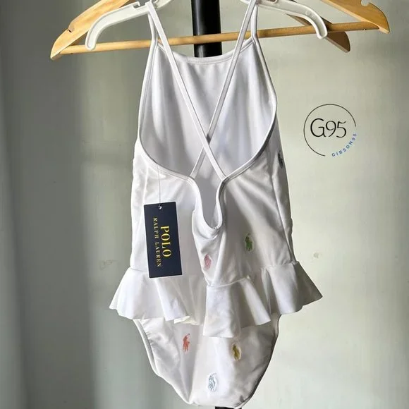 NWT Polo Ralph Lauren Girls Multi Color ALL OVER Polo Pony Embroidered SWIMSUIT - Picture 7 of 9